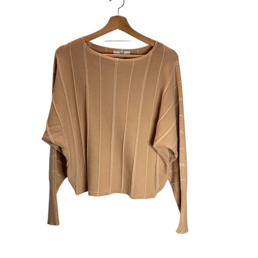 Magaschoni Boat Neck Dolman Sleeve Knit Tan Cream Womens Sweater Size Large